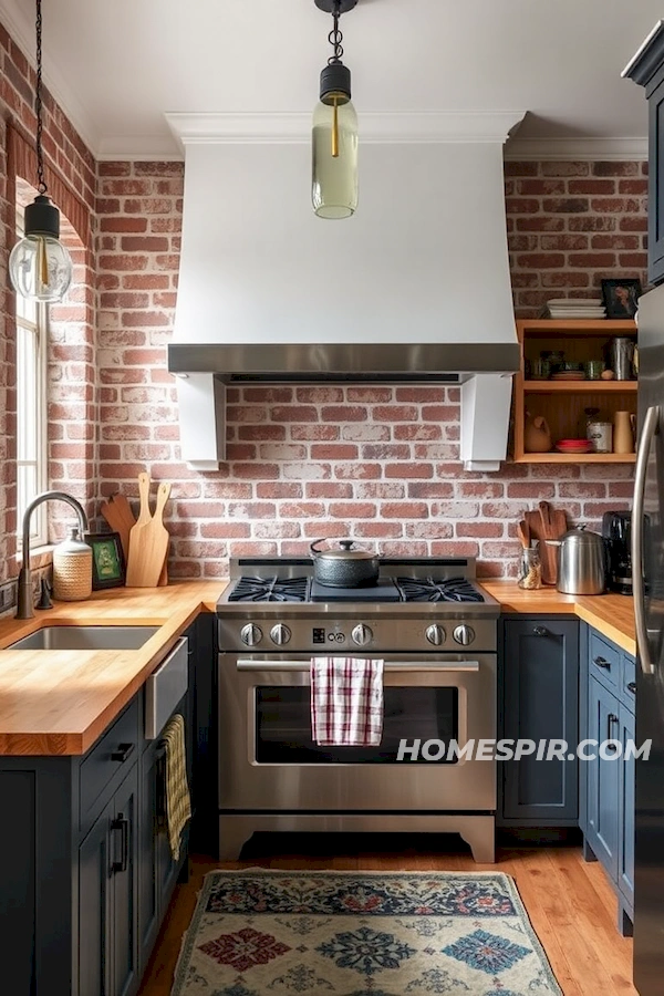 Stainless Steel and Brick Walls in Eclectic Style