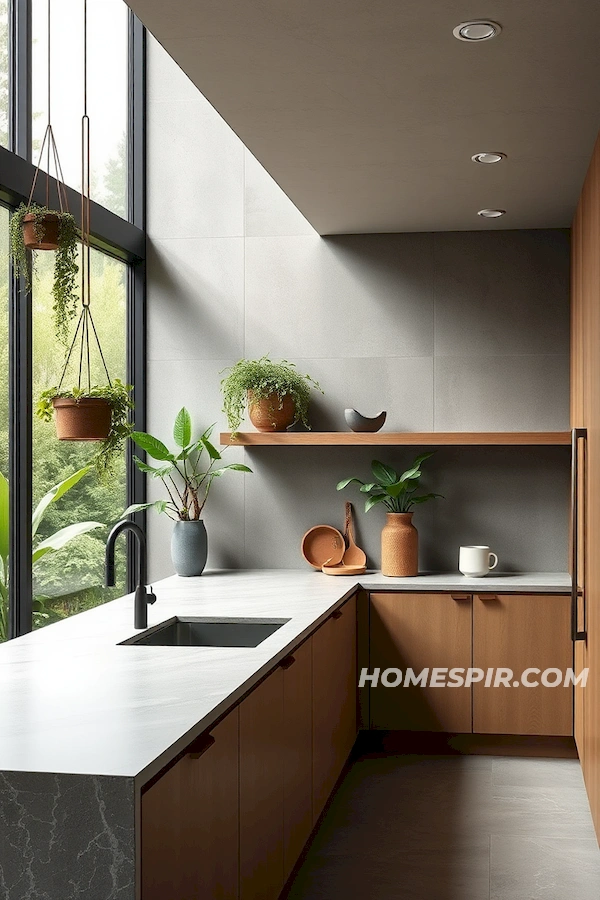 Stone and Greenery Minimalist Kitchen Idea