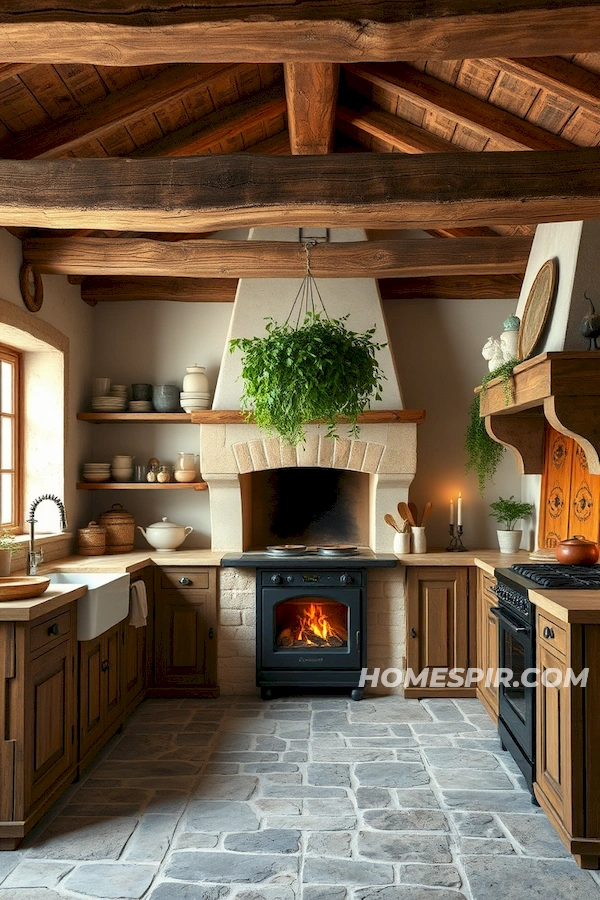 Stone Floors and Vintage Charm in French Kitchen