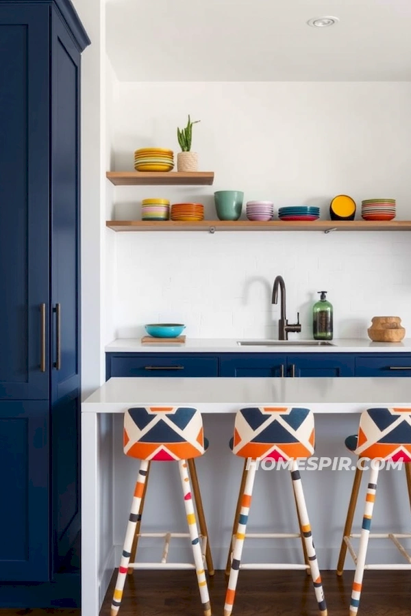 Studio Kitchen with Bold Dark Blue Accents