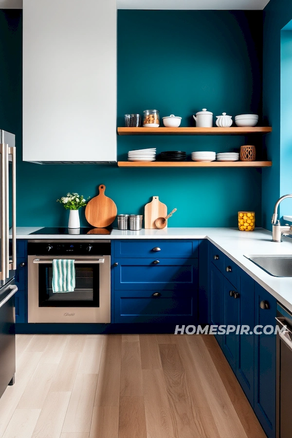 Stylish Open Shelving in Vibrant Kitchen