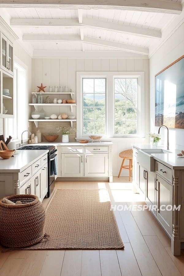 Sunlit Beach House Kitchen with Driftwood Decor