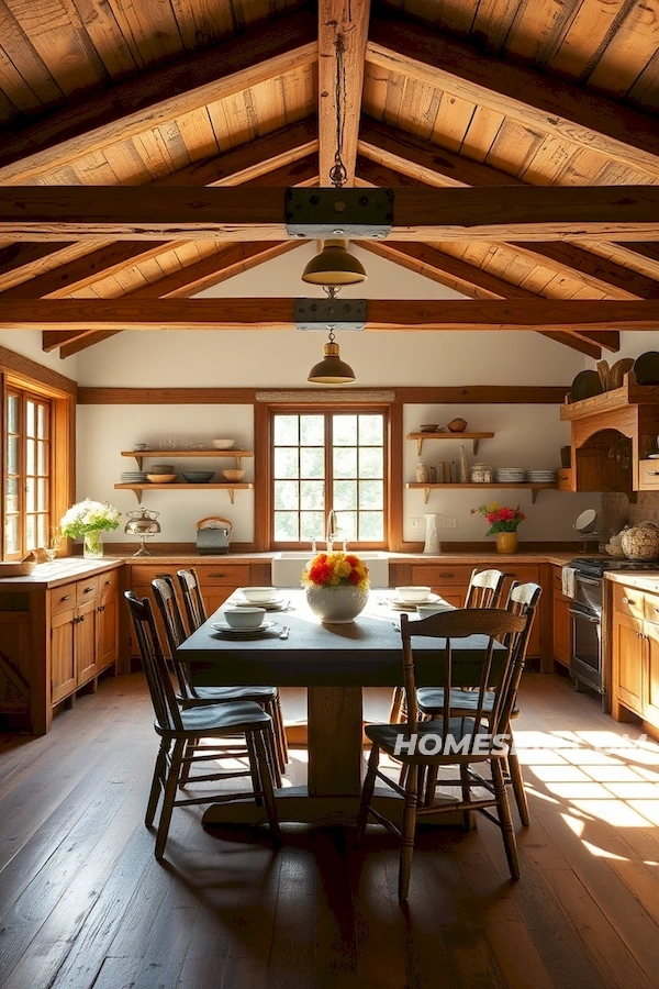 Sunlit Farmhouse Room with Rustic Table