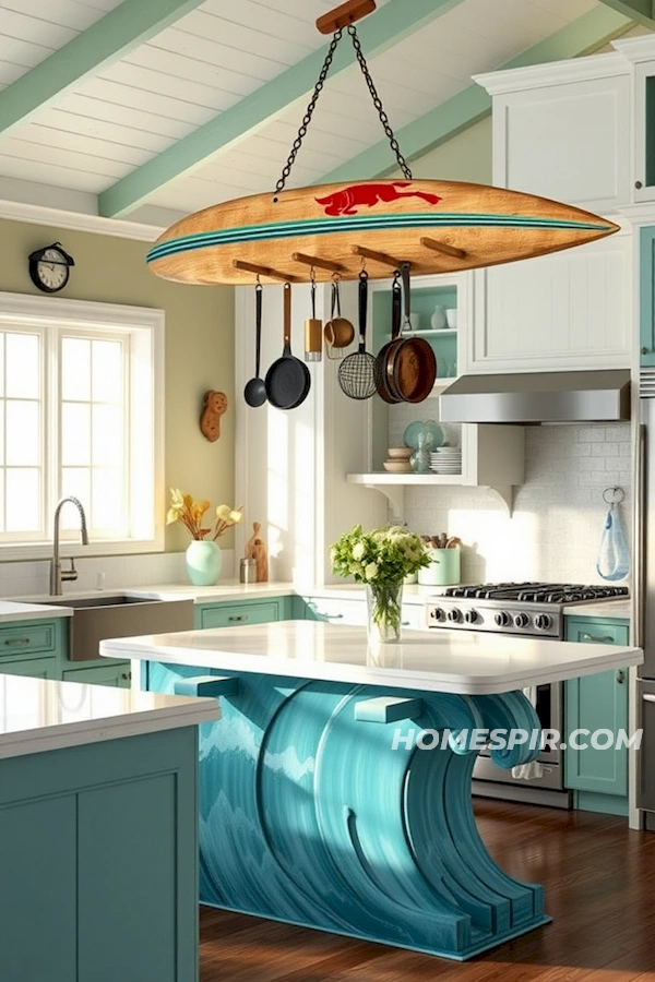 Sunlit Kitchen with Tidal Wave Island Design