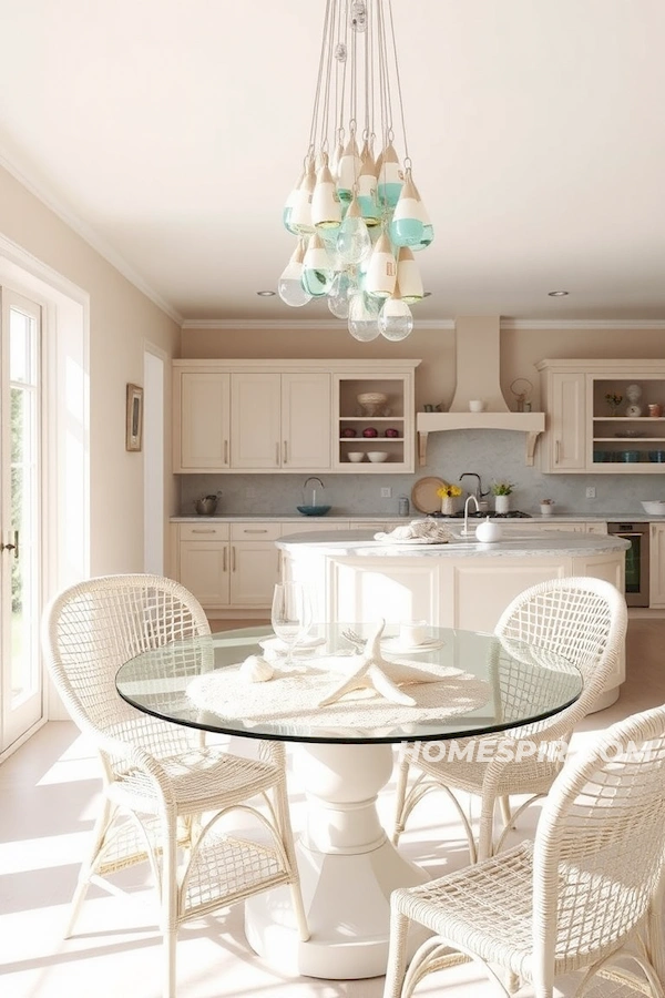 Sunlit Open-Plan Kitchen with Rattan Chairs