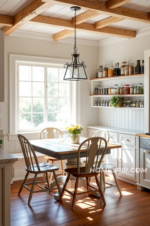 Sunny Vintage Dining with Open Shelving