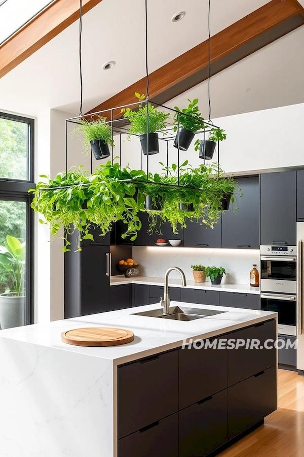 Suspended Herb Planters in Sleek Kitchen