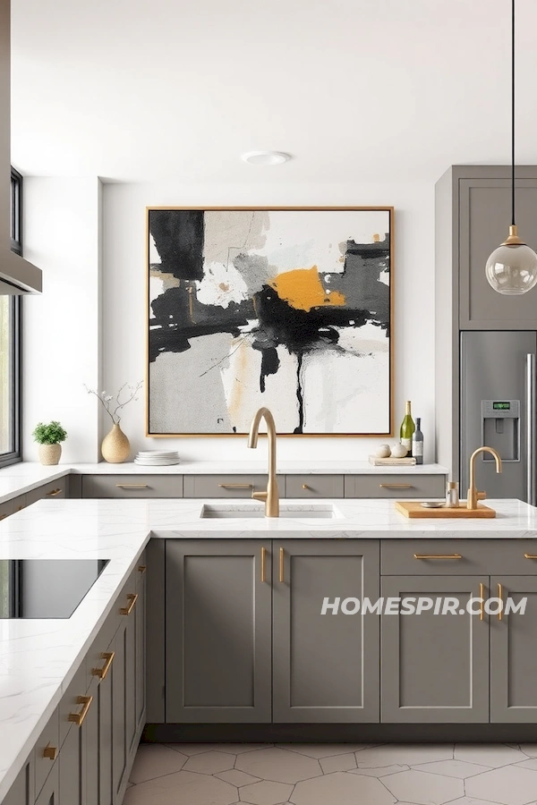 Symmetrical Kitchen with Abstract Art Focus