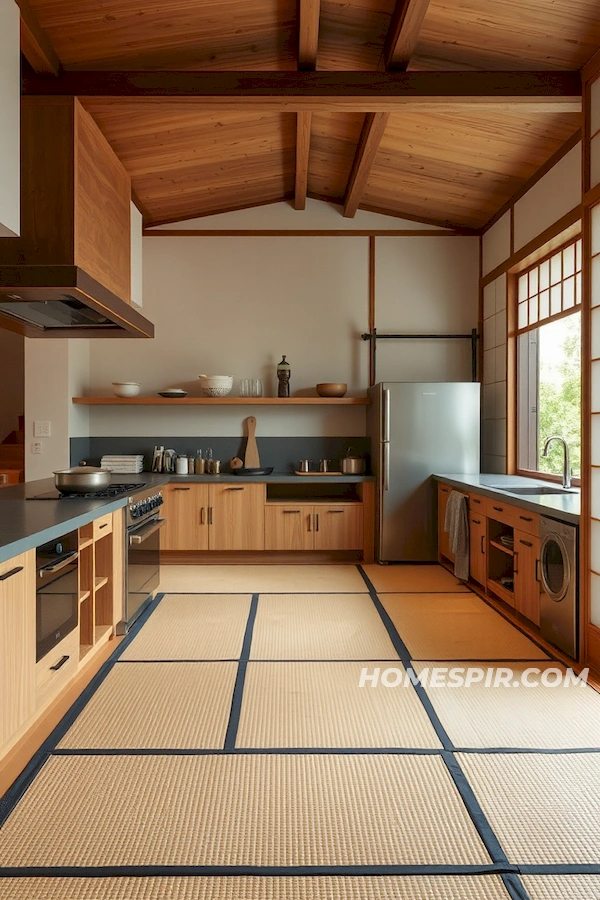 Tatami and Hearth in Open-Plan Japanese Kitchen