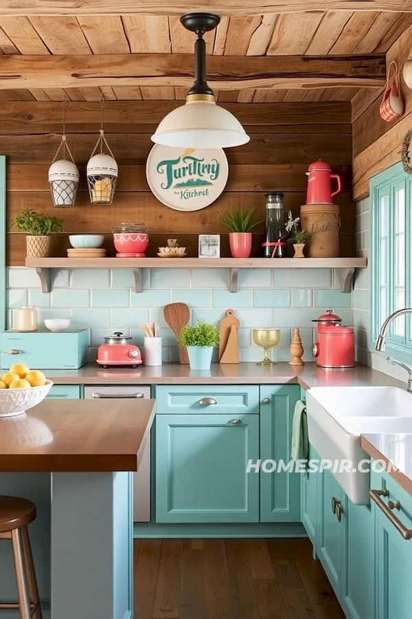 Teal and Coral Accented Beach House Kitchen