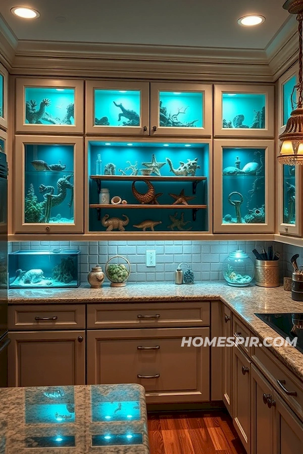 Teal LED Lighting in Nautical Kitchen