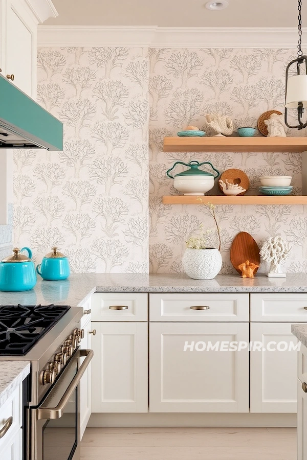 Textured Coral Accent Wall Kitchen