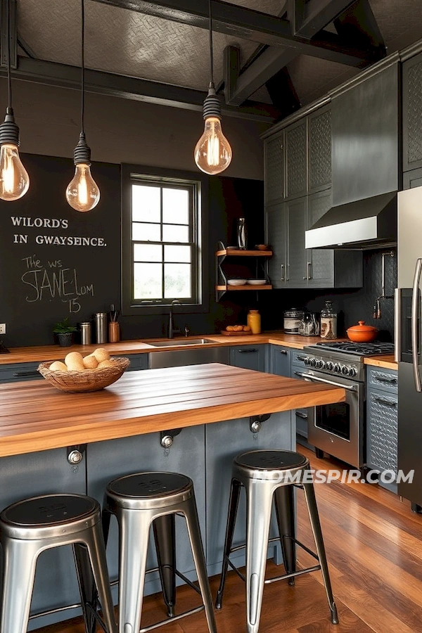 Timeless Design with Metal Stools and Chalkboard