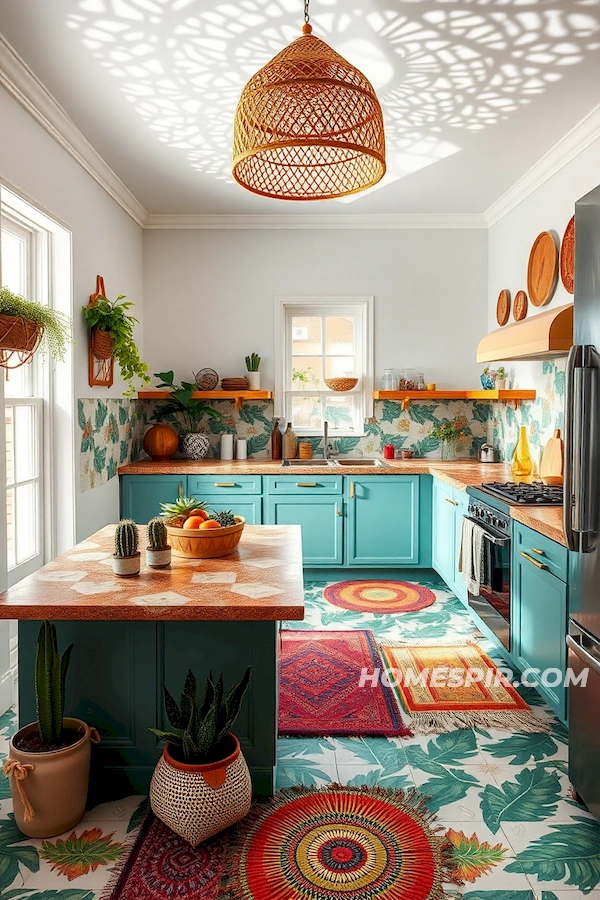 Tropical Boho Kitchen with Bold Tiles