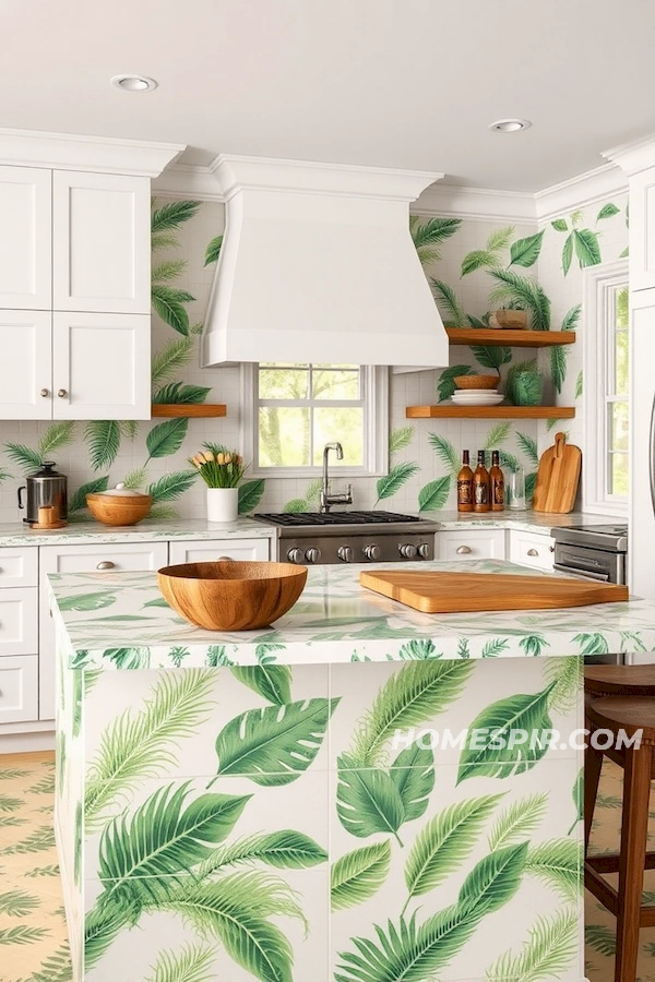 Tropical Countertop Tiles in Surf Themed Kitchen