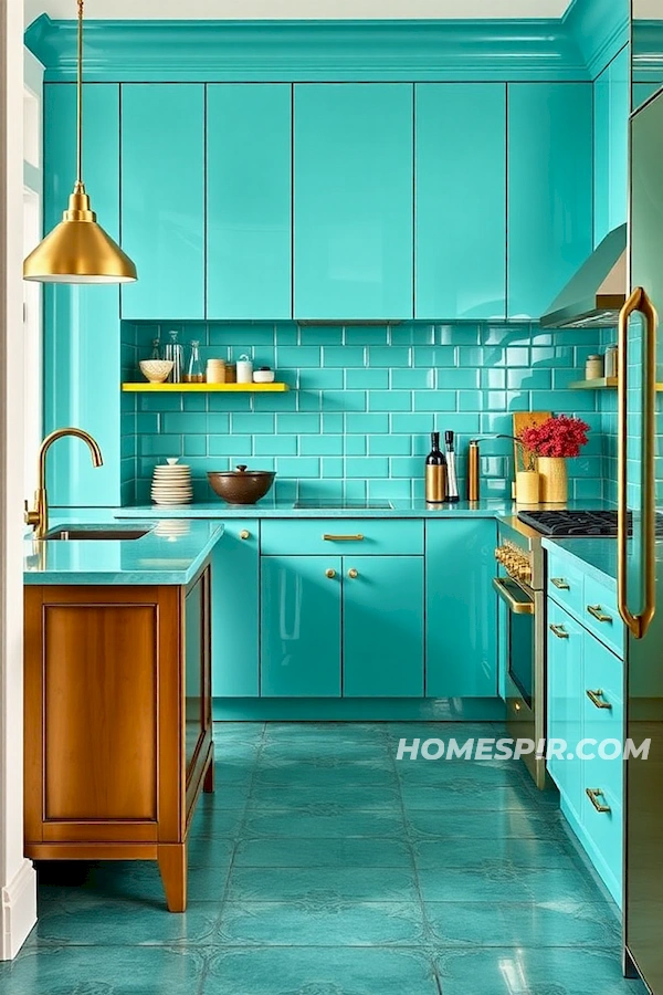 Turquoise Art Deco Kitchen with Brass