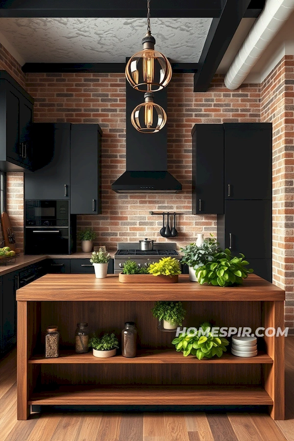 Urban Chic Kitchen with Brick and Black Cabinets