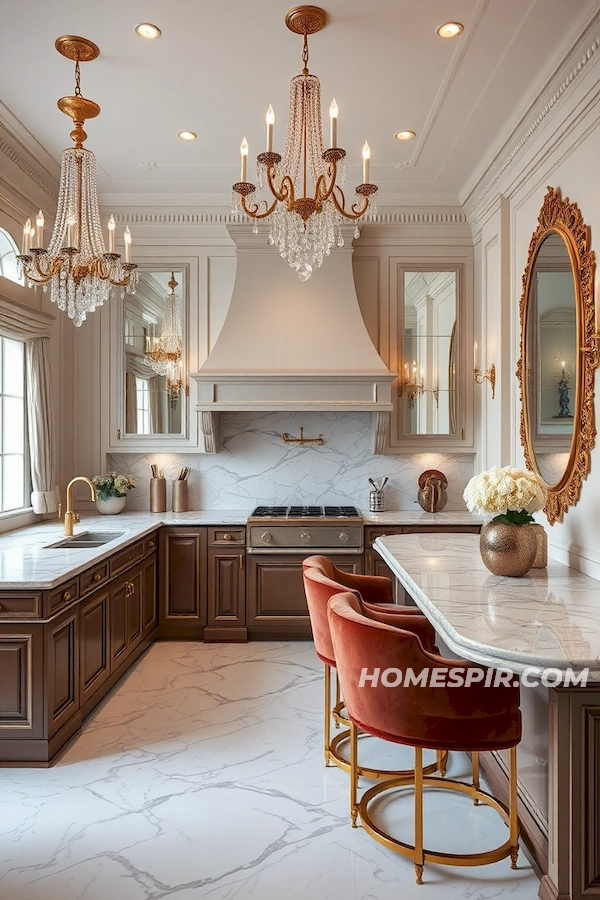 Velvet and Chandeliers in Luxury Studio Kitchen