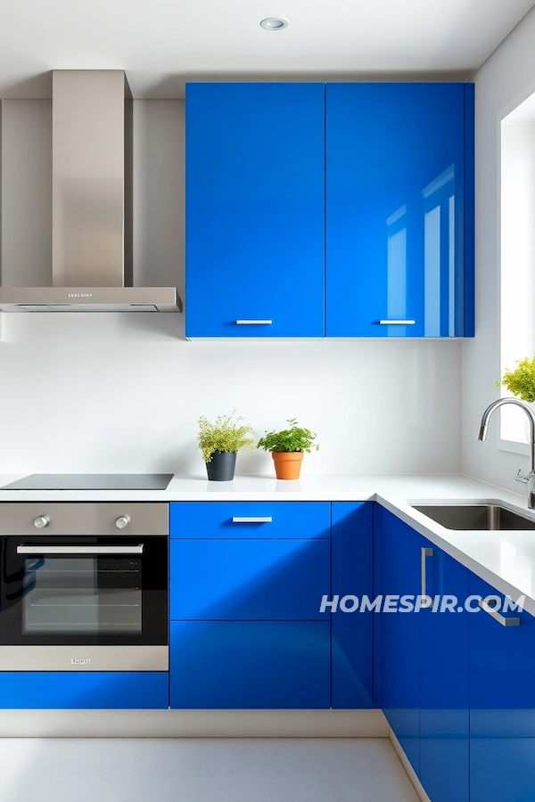 Vibrant Blue Highlights in Minimalist Kitchen