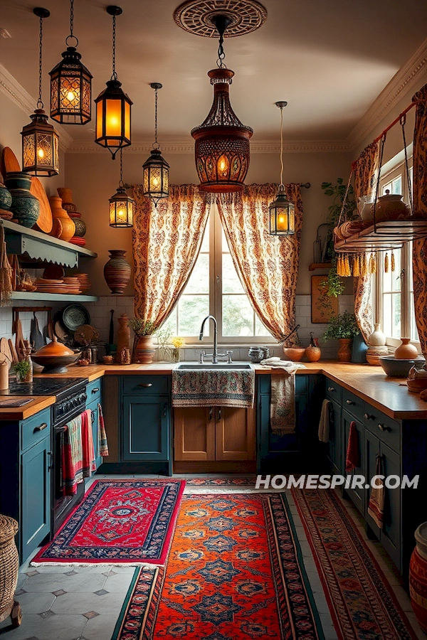 Vibrant Bohemian Textiles in Eclectic Kitchen