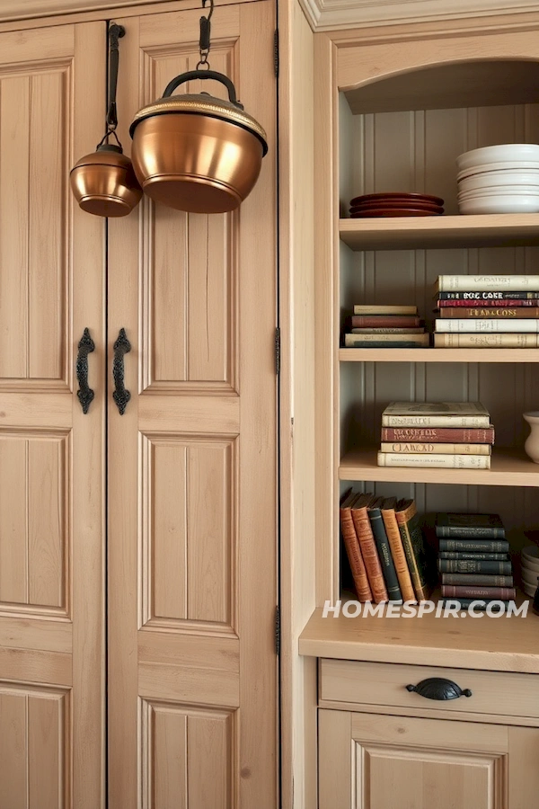 Vibrant Cookware in Rustic Cabinet Setting