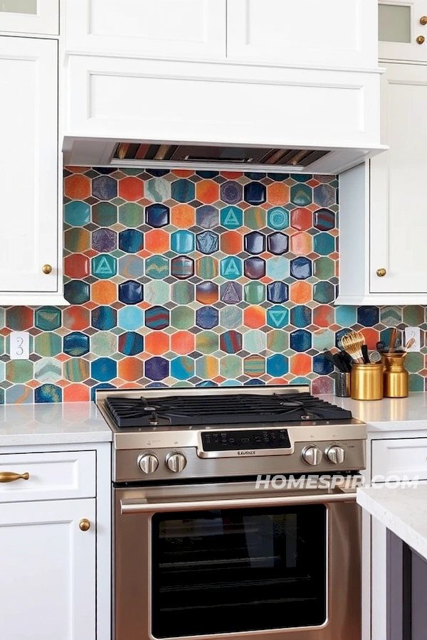 Vibrant Geometric Backsplash in Studio Kitchen