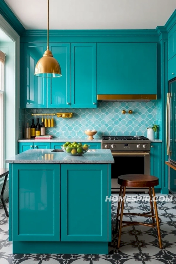 Vibrant Kitchen with Turquoise and Brass