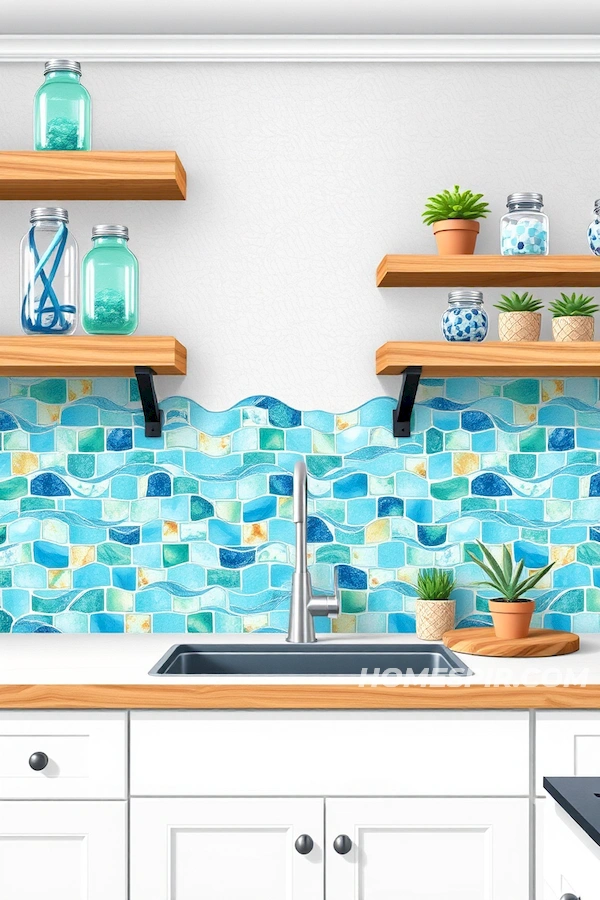 Vibrant Mosaic Tile Backsplash with Coastal Vibes