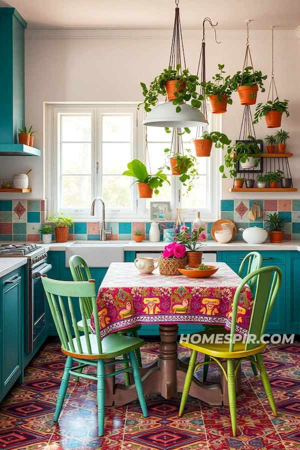 Vibrant Teal and Magenta Boho Kitchen