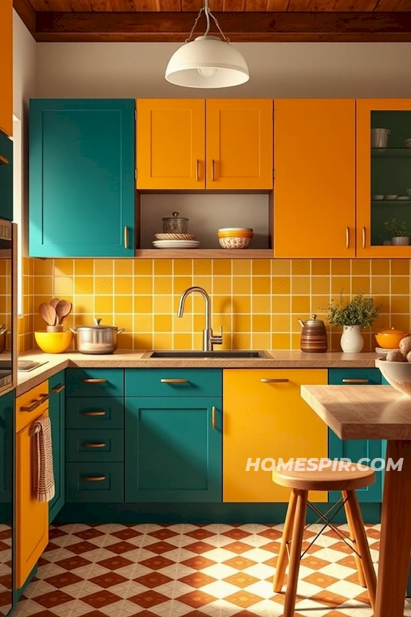 Vibrant Teal and Mustard Kitchen Design