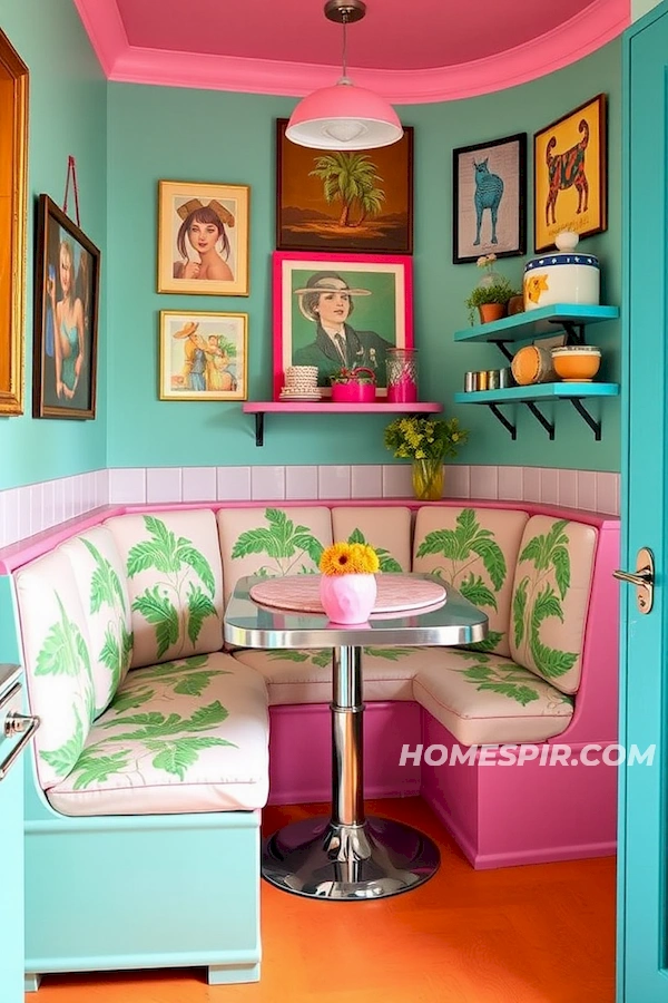 Vibrant Vintage Wall Art in Cozy Kitchen Corner