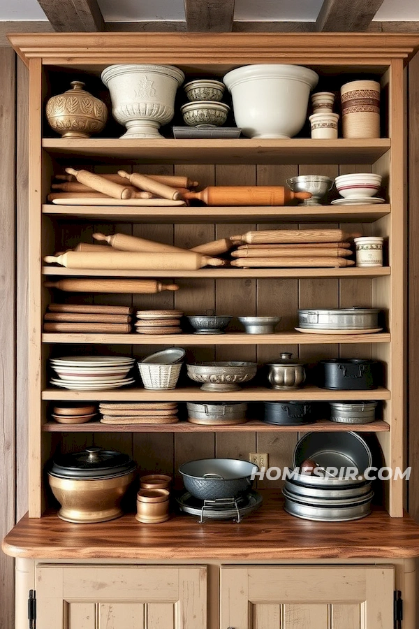 Vintage Bakeware Display in Country Kitchen