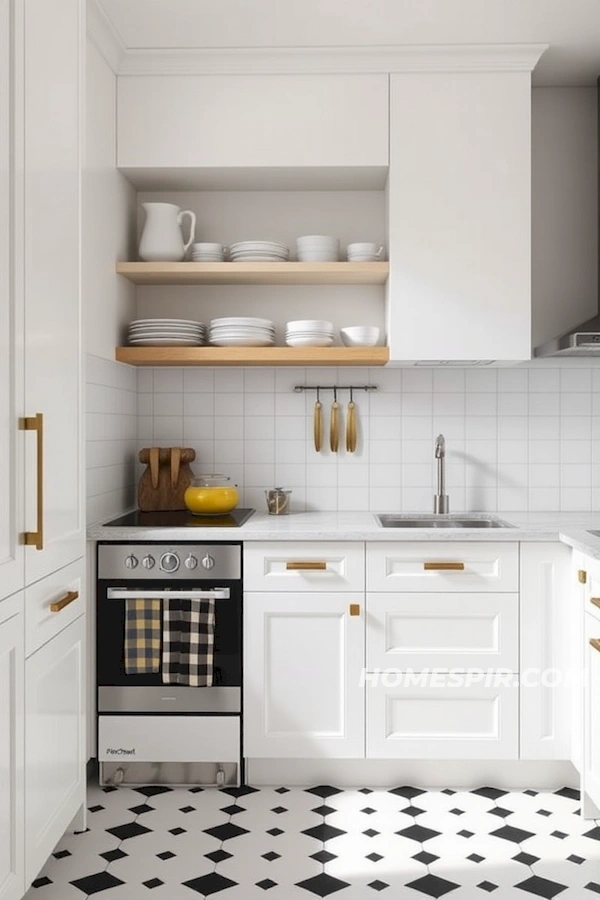 Vintage Brass Pulls on Sleek Cabinetry