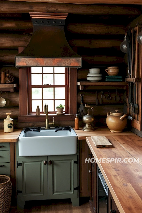 Vintage Charm in Rustic Log Kitchen