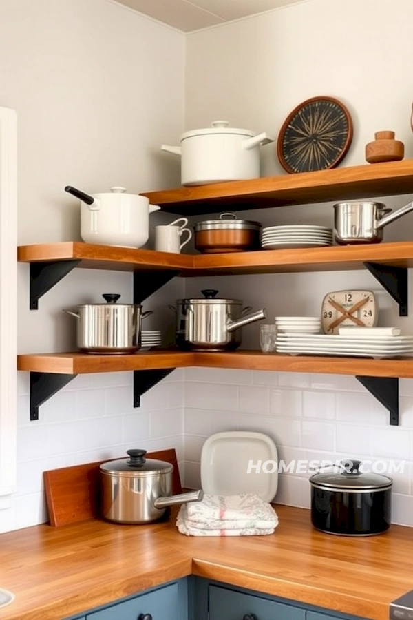 Vintage Cookware on Open Kitchen Shelves