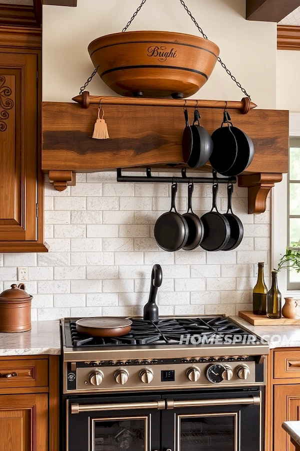 Vintage Dough Bowl in Cozy Log Kitchen