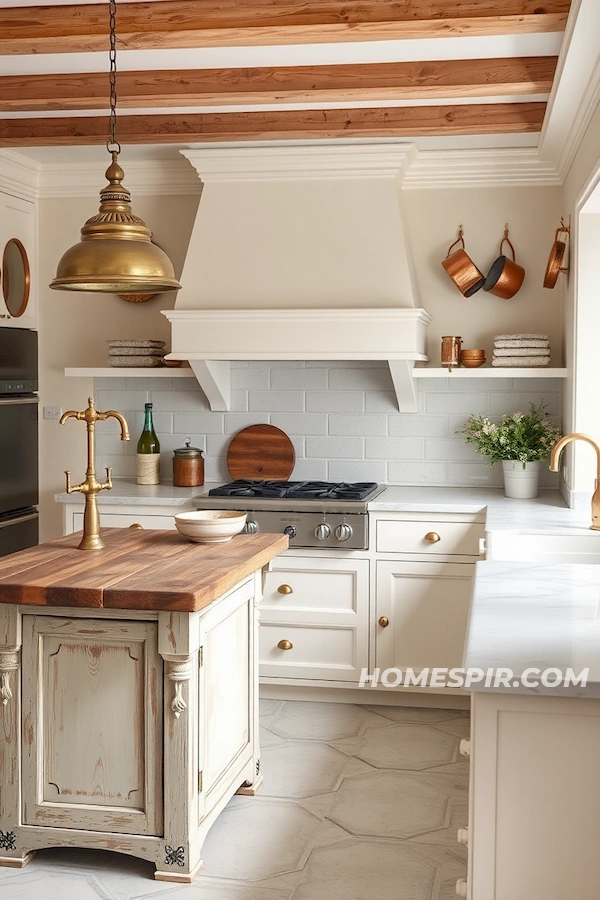 Vintage French Kitchen with Modern Brass Fixtures