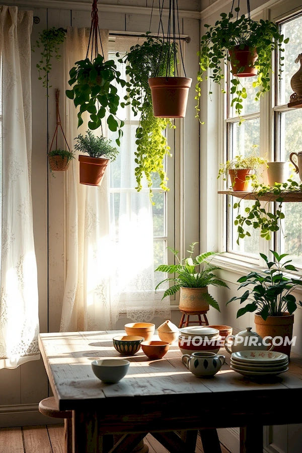 Vintage Lace and Greenery in Shabby Chic Kitchen