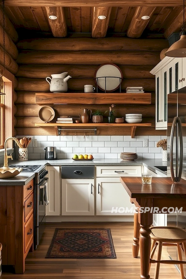 Vintage Meets Sleek Modern in Log Kitchen