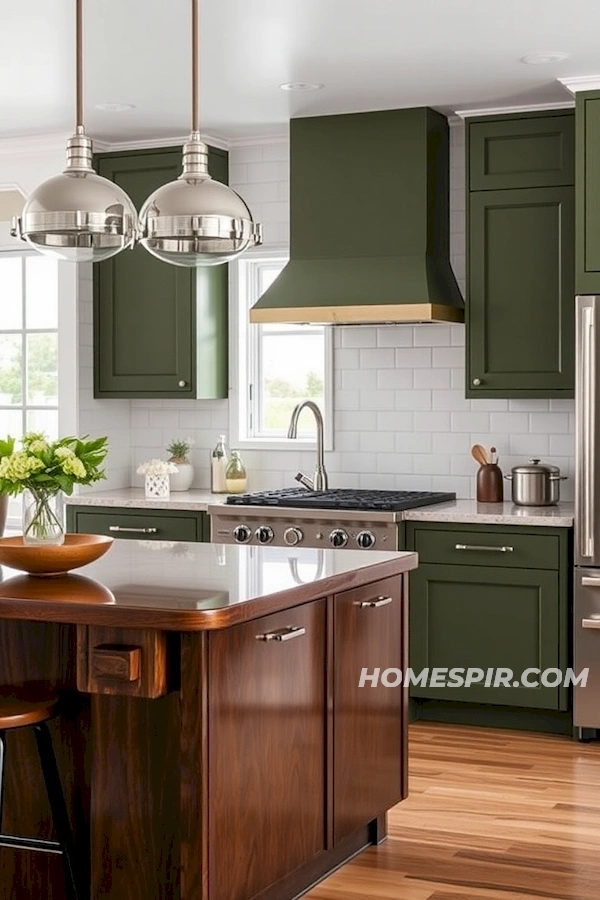 Vintage Olive Green Cabinets with Subway Tiles