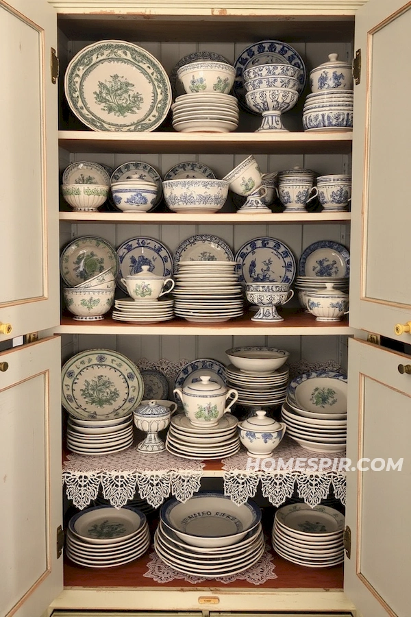 Vintage Plates in Eclectic Cupboard Display