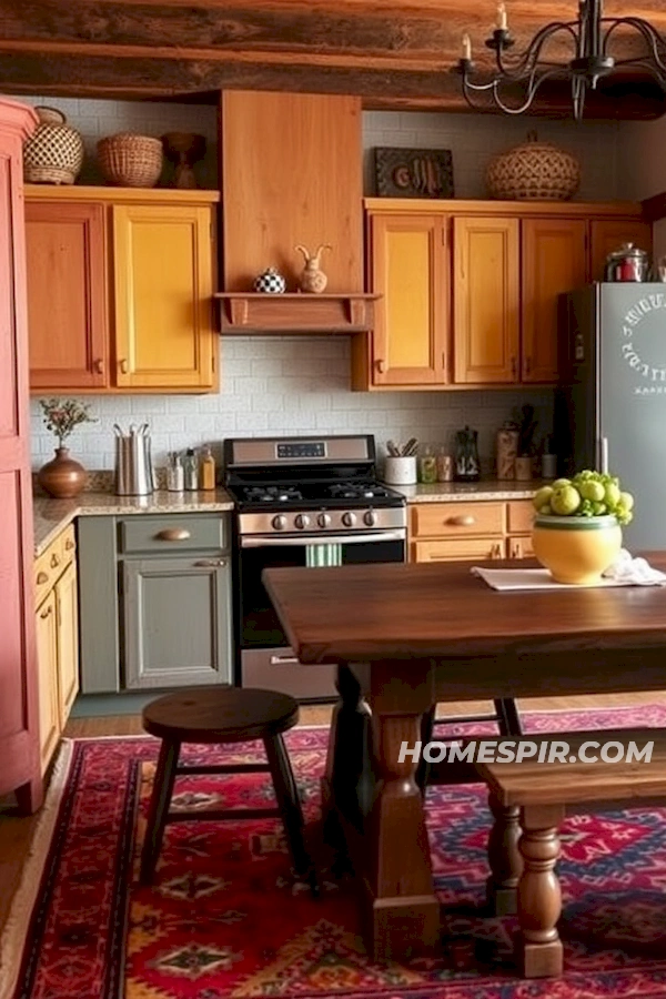 Vintage Rug Accents in Eclectic Boho Kitchen