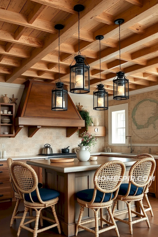 Vintage Ship Lanterns in Rustic Kitchen