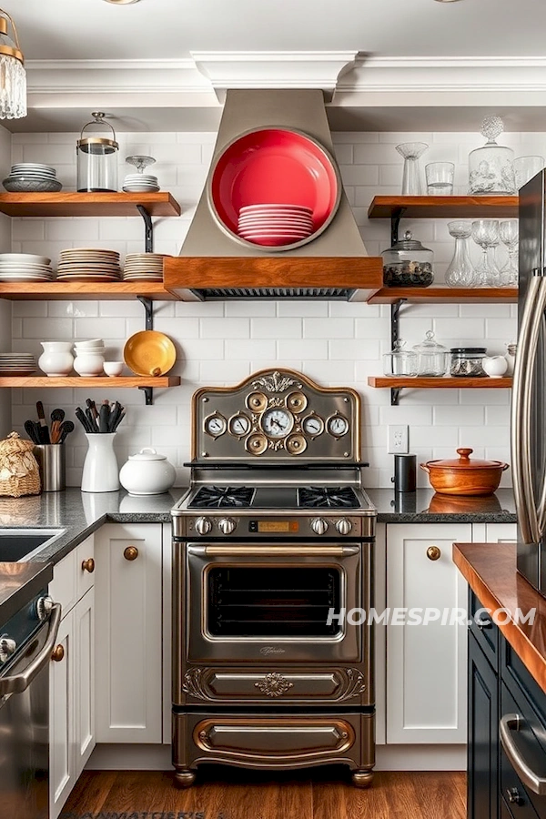 Vintage Stove Meets Modern Appliances in Eclectic Kitchen