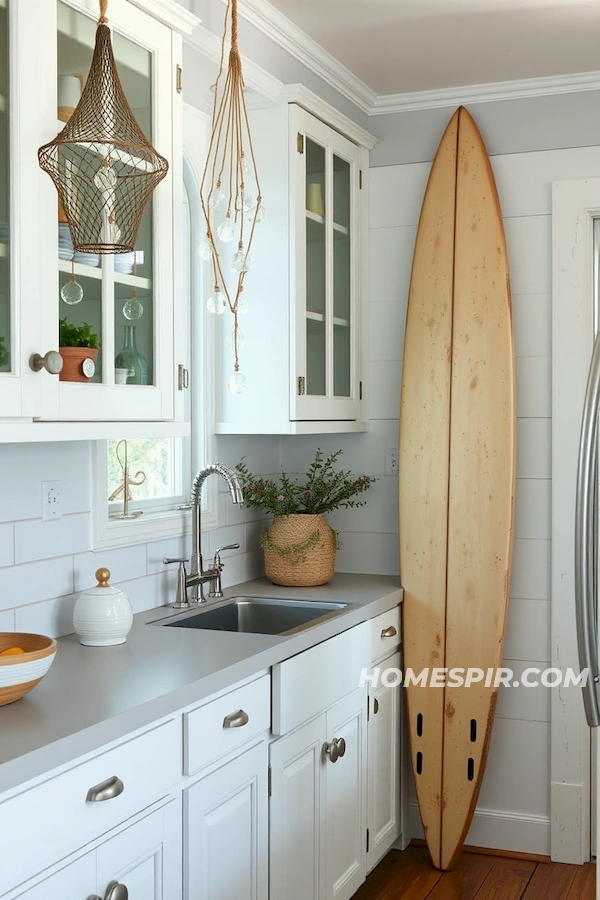 Vintage Surfboard in Kitchen Nook