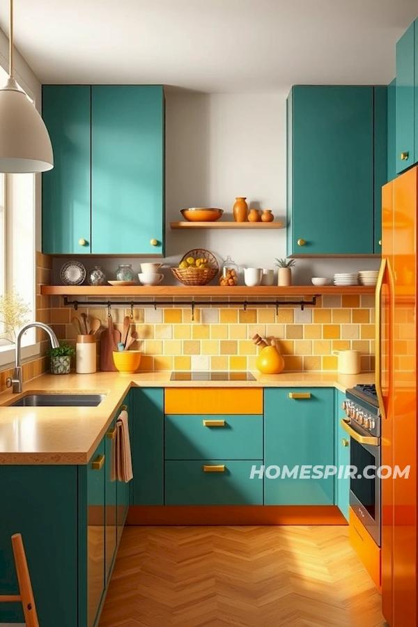 Vivid Mid-Century Kitchen with Bold Hues