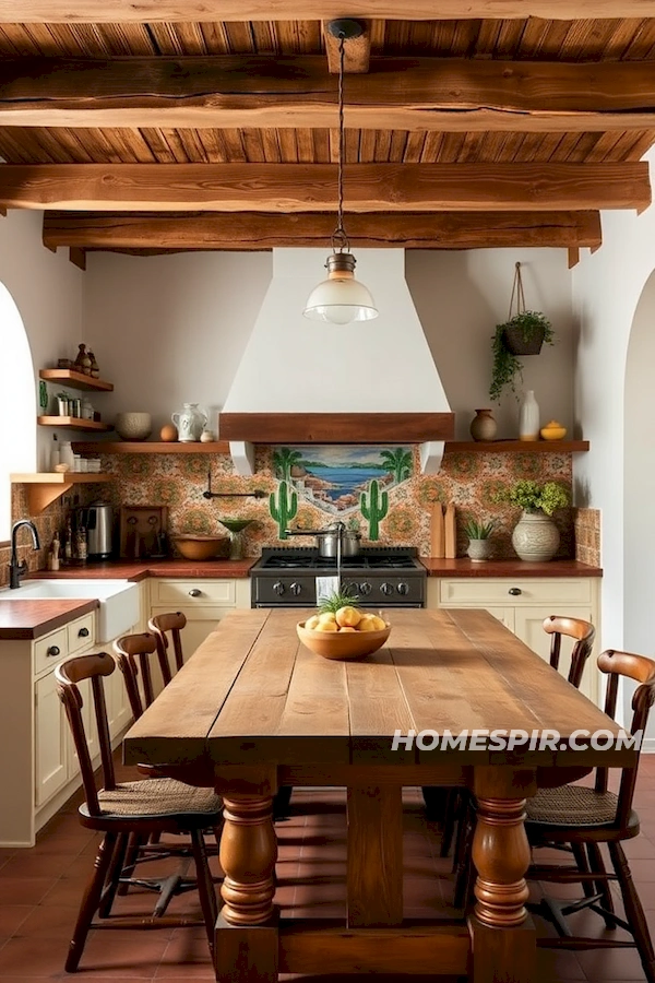 Vivid Tiles and Exposed Beams Kitchen