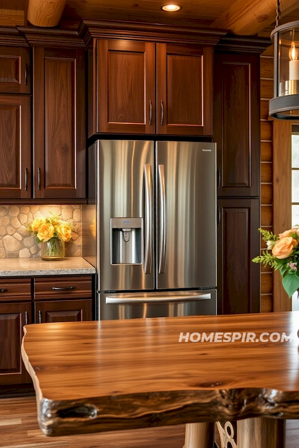 Walnut Cabinets and Stone Backsplash Design