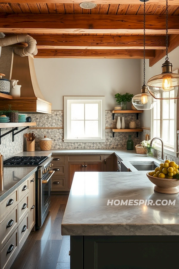 Warm Lighting Highlights Eclectic Kitchen Textures