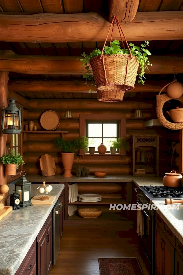 Warm Log Kitchen with Stone Countertops